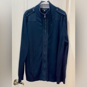 Banana Republic Navy Blue Full Zip Military Style Knit Jacket 100% Cotton XXL